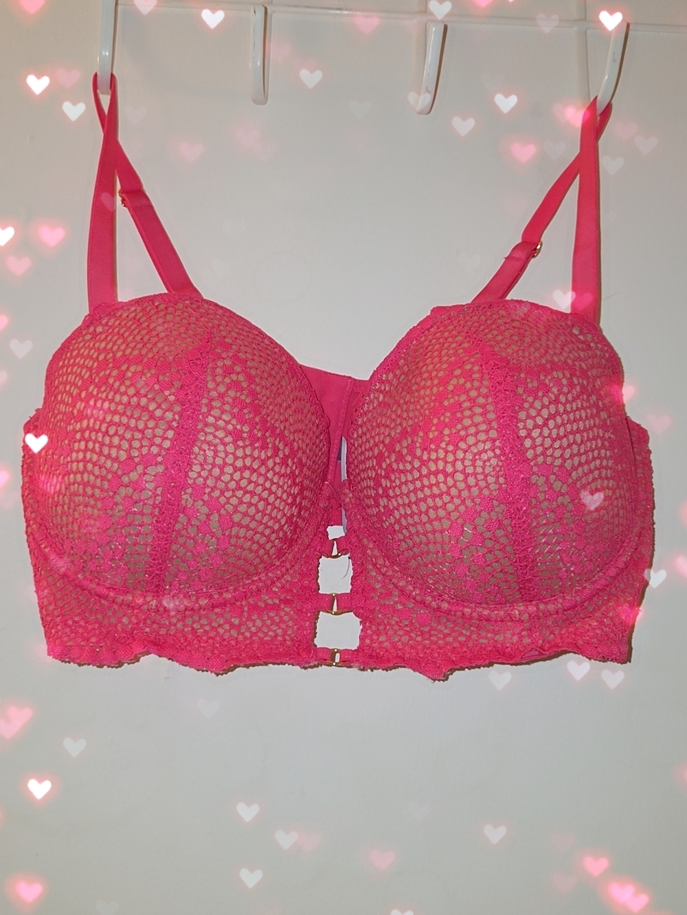Adored By Adore Me Hot Pink Lace Bra